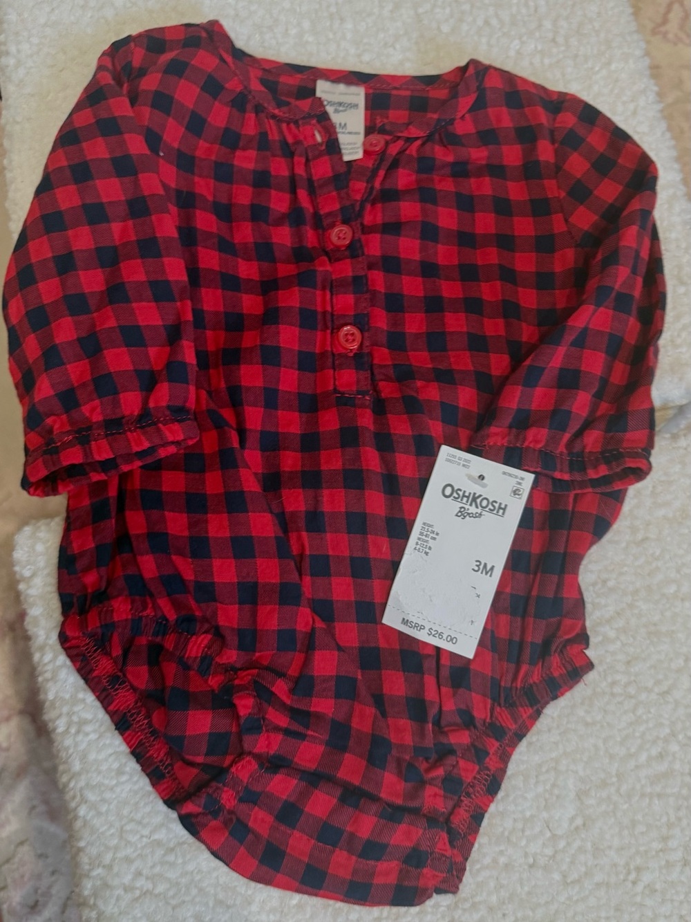 OshKosh B'gosh Red and Black Plaid Baby Bodysuit